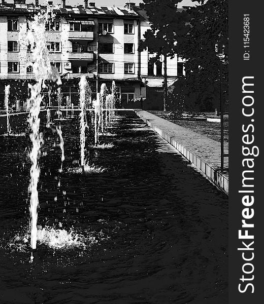 Grayscale Photography Water Fountain