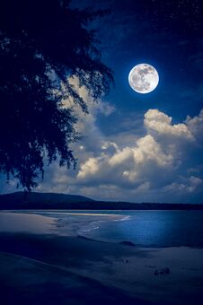 Landscape Of Sky With Full Moon On Seascape To Night. Serenity N Stock Photos Landscape Of Sky With Full Moon On Seascape To Night. Serenity N Stock Photos