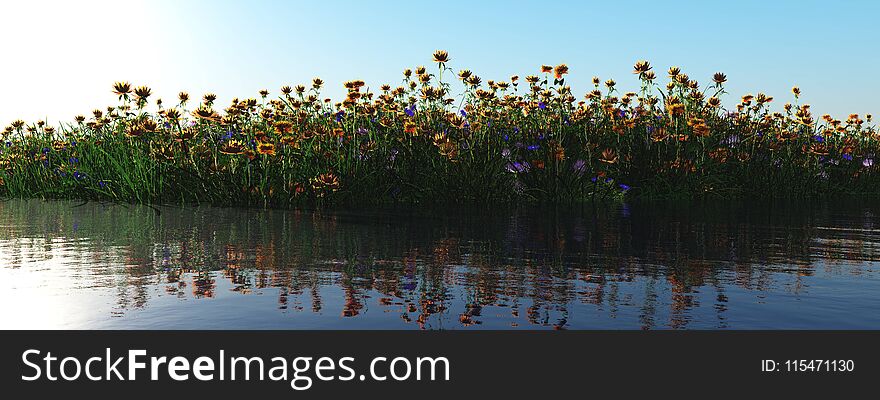 Green hills under the setting sun in the clouds, panorama of the hilly landscape, beautiful sunset over the green hills,