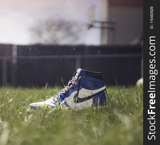 Selective Focus Photography of Air Jordan 1 On Grass