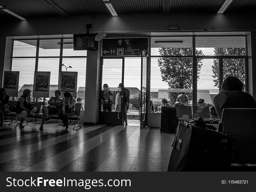 Group of People Indoors Grayscale Shot