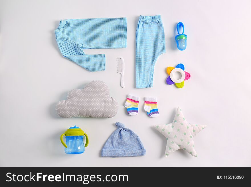 Set of baby clothes and accessories