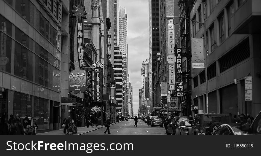 Grayscale Photo of New York Timesquare