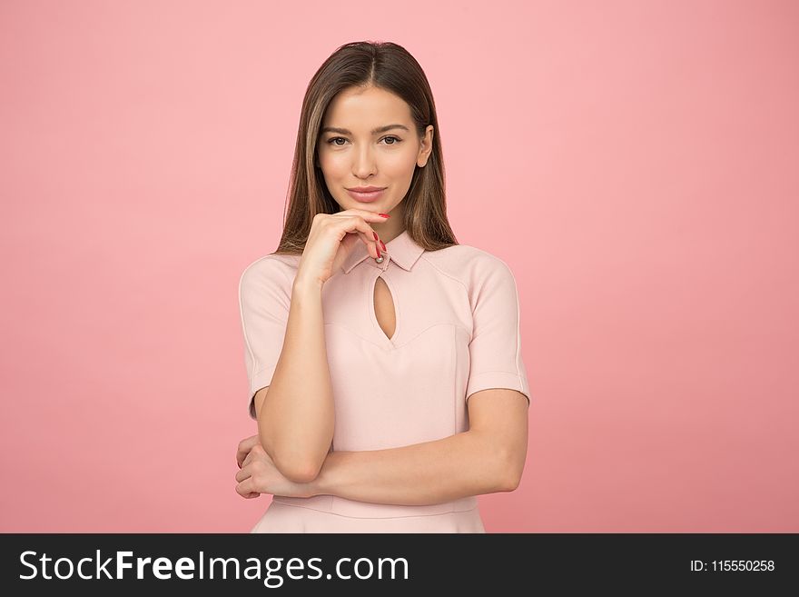 Woman Wearing Pink Collared Half-sleeved Top