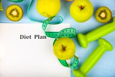 Food And Sheet Of Paper With A Diet Plan Stock Photos