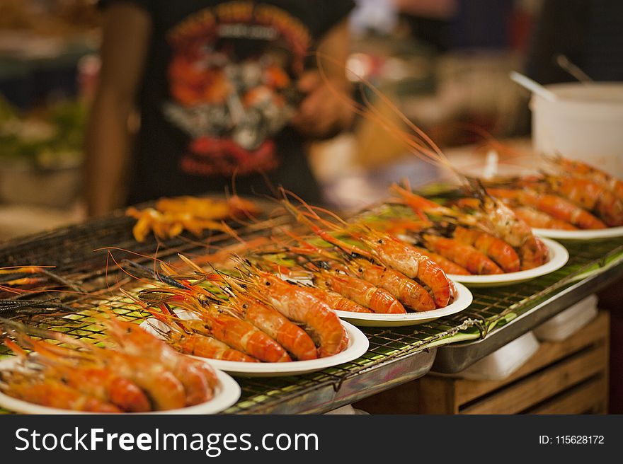 Pile Of Shrimps On Plates