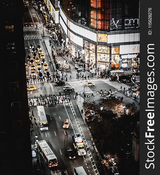 Bird&#x27;s Eye View Of People and Cars on Road