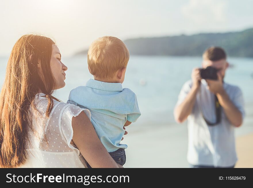 Father, Mother and Kid with relax activity, walking and playing
