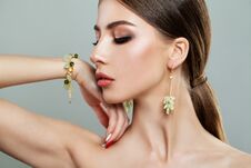 Perfect Fashion Model Woman With Gold Jewelry Stock Photos