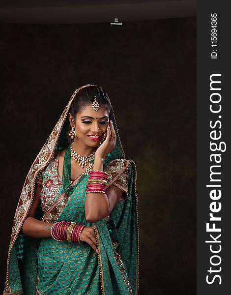 Woman In Green Sari Dress