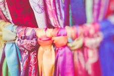 Colored Scarves. Souvenir Shop In Malaga. Royalty Free Stock Photo