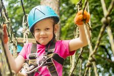 Five Year Girl On Rope-way In The Forest Stock Images Five Year Girl On Rope-way In The Forest Stock Images