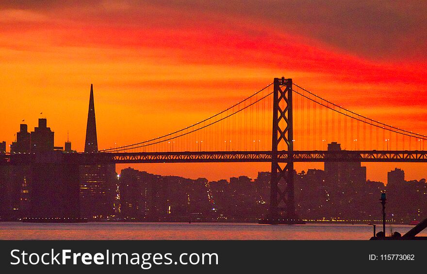 Red sunset in San Francisco skyline, California, USA