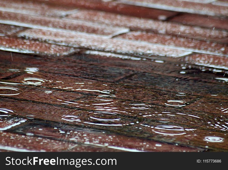 Raindrops On Red Brick Pavement