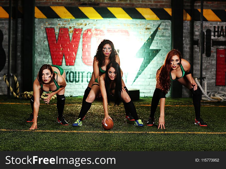 Woman Wearing Green Sport Bra Playing Football