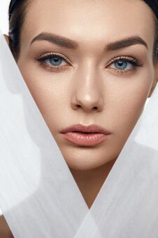 Face Skin Beauty. Beautiful Woman With Natural Makeup Stock Image
