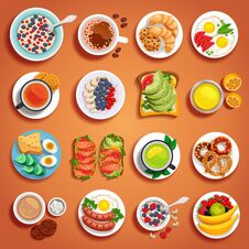 Breakfast Dishes Orange Set Royalty Free Stock Image Breakfast Dishes Orange Set Royalty Free Stock Image