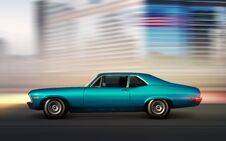 Blue Retro Car Moving At Night Stock Photography