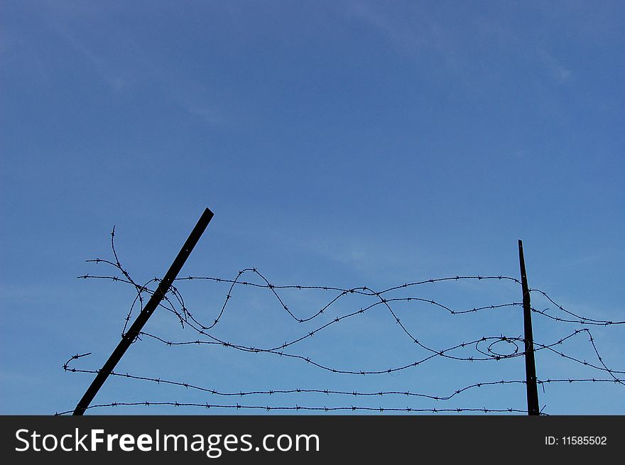 Barbed wire with a blue sky background. Barbed wire with a blue sky background