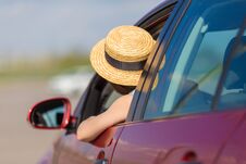 Young Woman In Car. Girl Driving A Car. Stock Photo