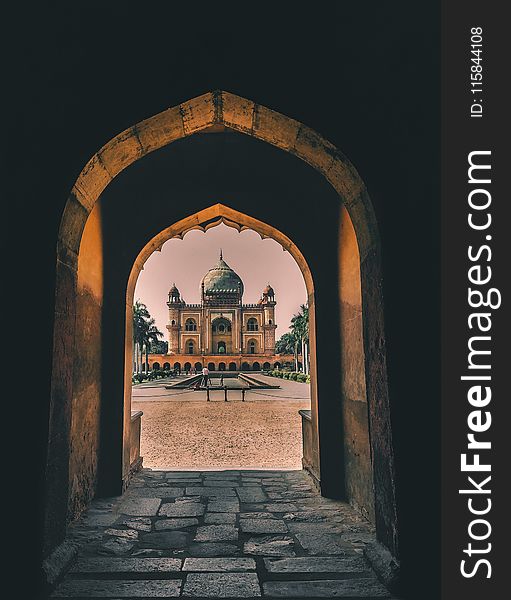 Empty Concrete Tunnel Through Mosque