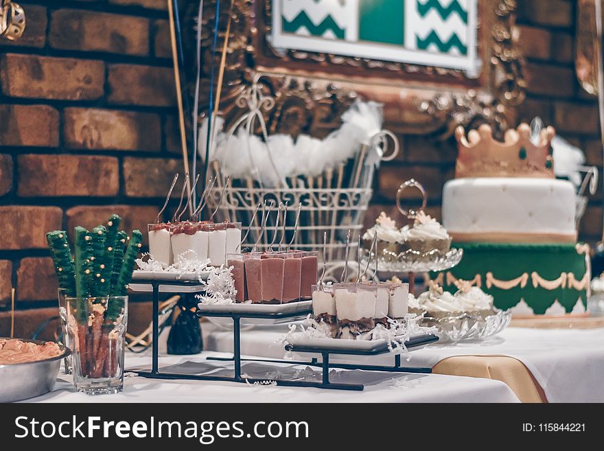 Green and White Themed Dessert Table