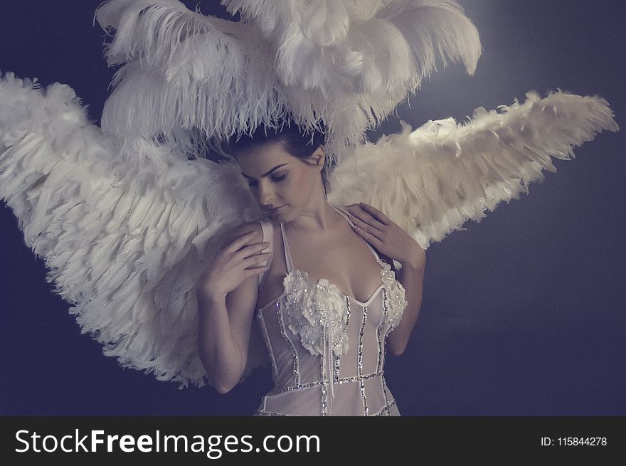 Woman Wearing White Angel Costume
