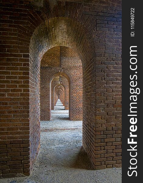 Long, narrow archway tunnel at Fort Jefferson - Upstairs Front Side 6