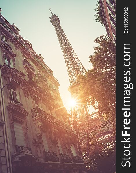 Eiffel Tower in Paris. Vintage style effect