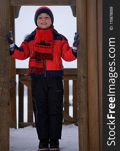 Red, Outerwear, Standing, Boy