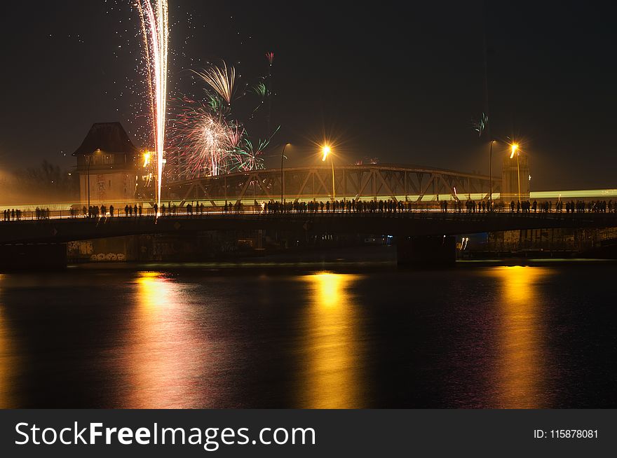 Reflection, Night, Bridge, Body Of Water