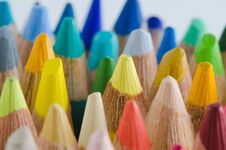 Colored Pencils Of Wood. Macro Of The Tips. Royalty Free Stock Image