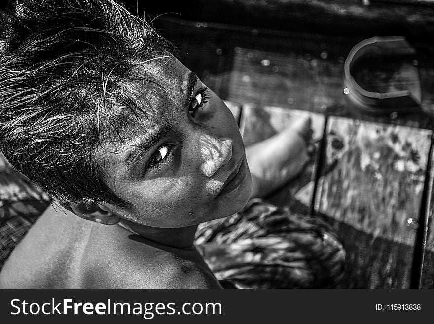 Grayscale Photography Of Topless Boy