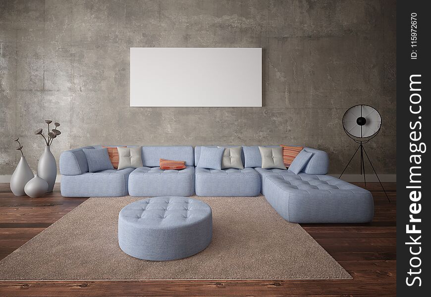 Mock up a stylish living room with a large corner sofa.