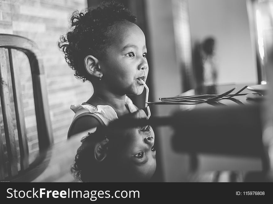 Grayscale Photo of Toddler