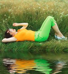Girl On Grass Royalty Free Stock Photo Girl On Grass Royalty Free Stock Photo