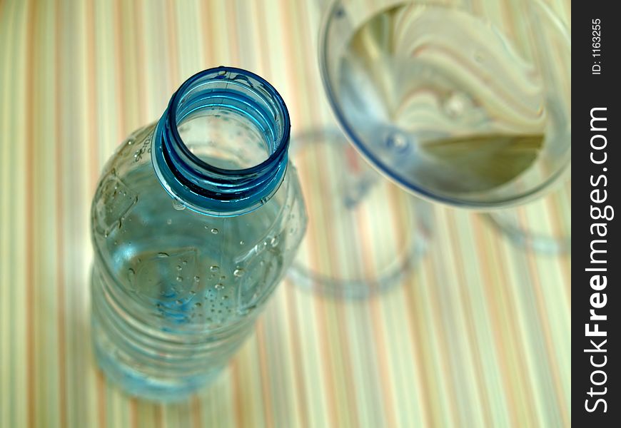 Bottle of water and a glass
