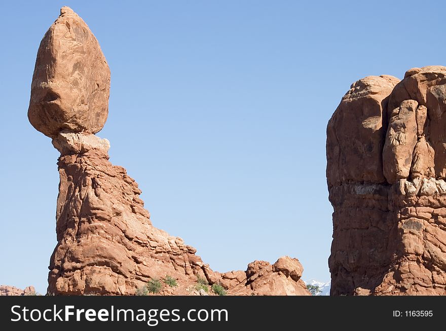 Balanced Rock of Arches National Park on a blue sky, Utah, USA. Balanced Rock of Arches National Park on a blue sky, Utah, USA