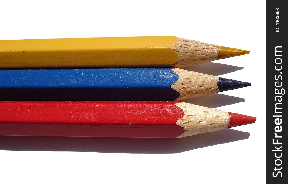 Color wood pencils red blue yellow