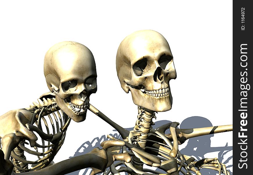 A pair of Skelton's coming out of a white background. A pair of Skelton's coming out of a white background.
