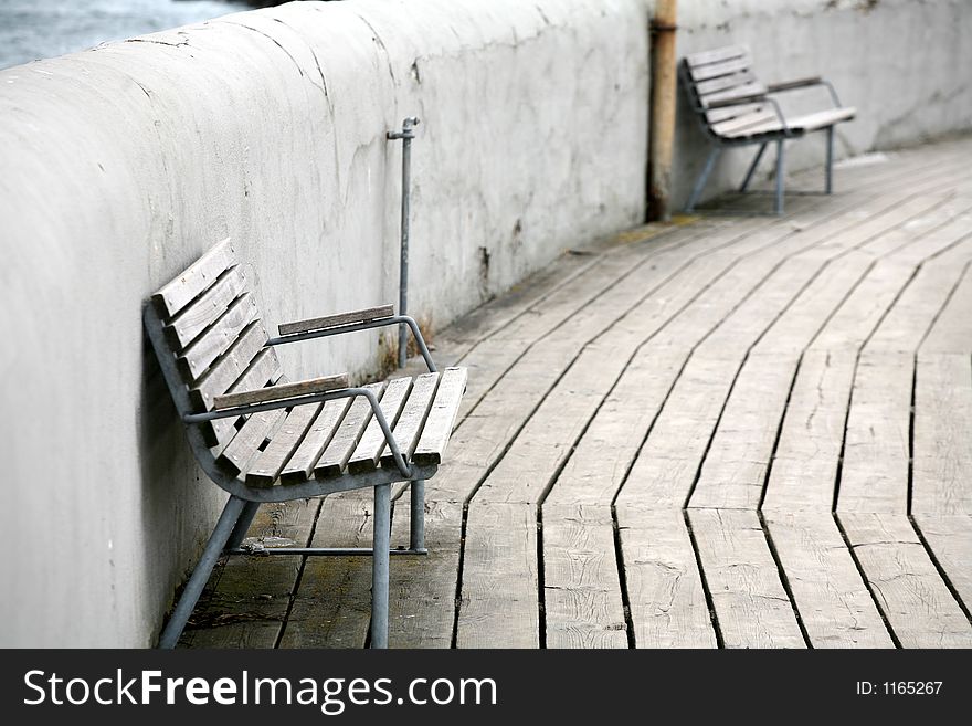 Bench     in a harbor in denmark