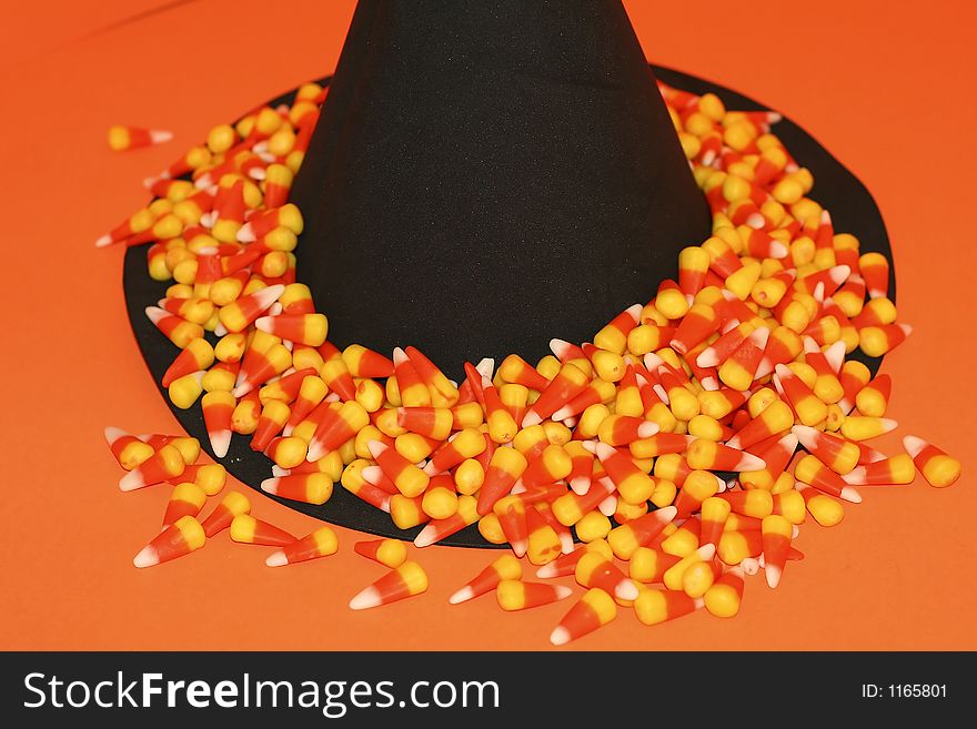 Halloween Scene with Witch's Hat, Candy Corn