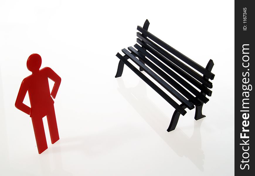 People sign on isolated background. one red and bench. People sign on isolated background. one red and bench