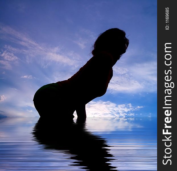 Girl Posing On Background Sky