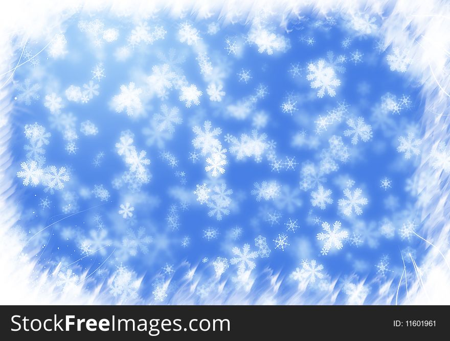 Storm of snowflakes in blue