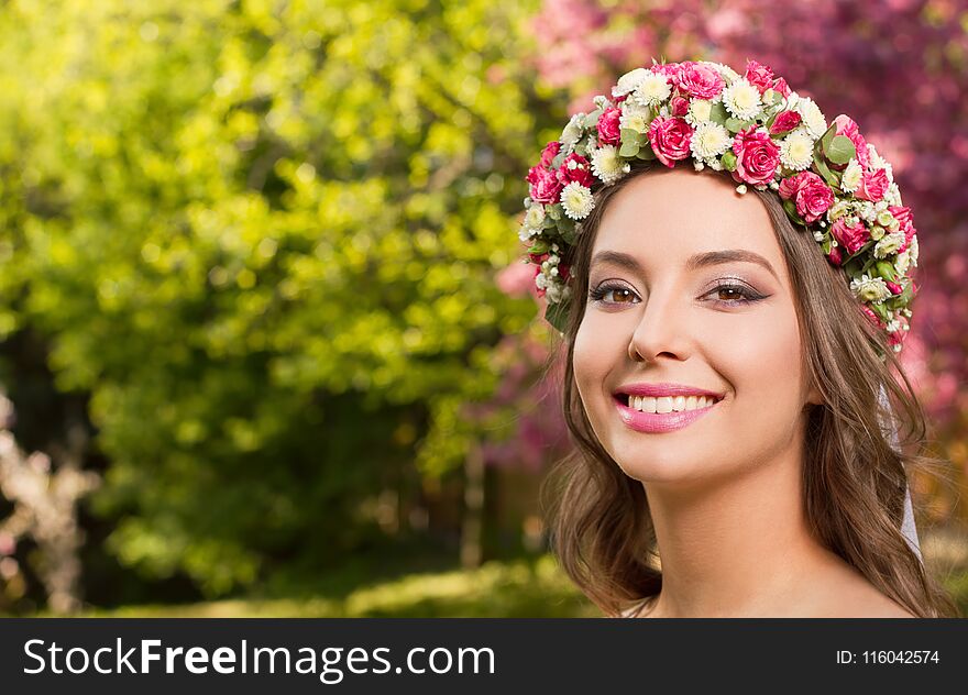 Portrait of a gorgeous spring woman outdoors in nature. Portrait of a gorgeous spring woman outdoors in nature.