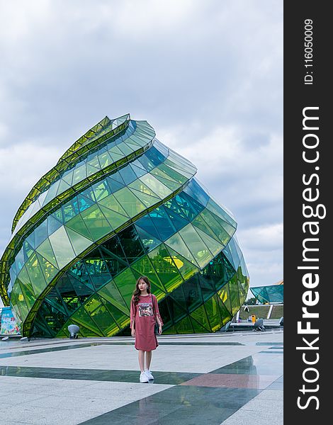 Green and Teal Glass Dome Building
