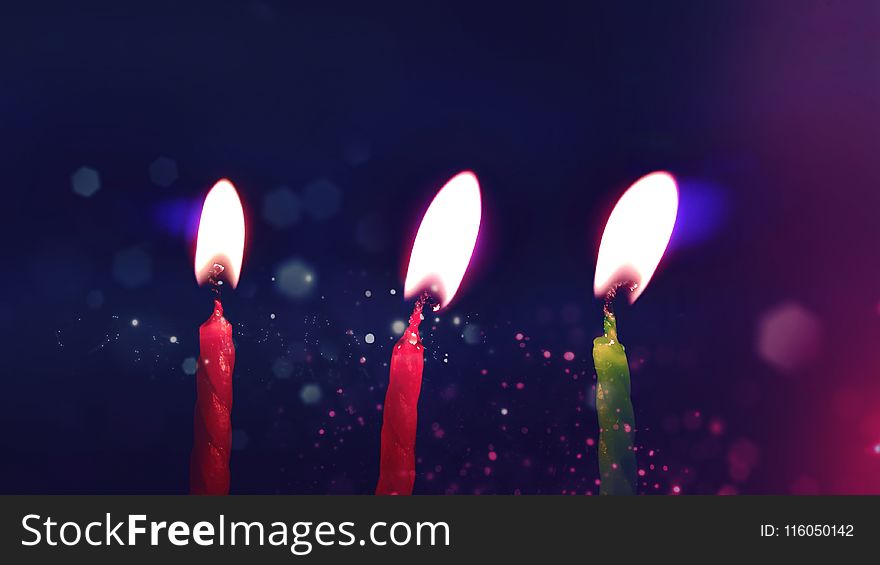 Red And Green Birthday Candle With Lights