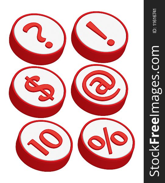 Red colored buttons with many signs for commercial business. Red colored buttons with many signs for commercial business