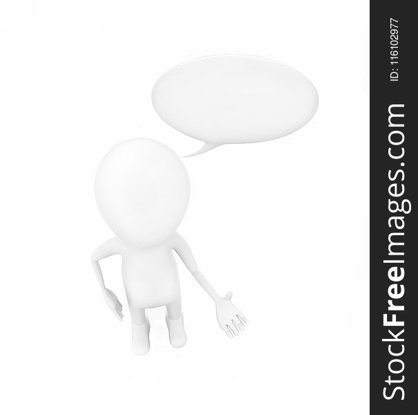 3d man with white coloured speech bubble above his head concept